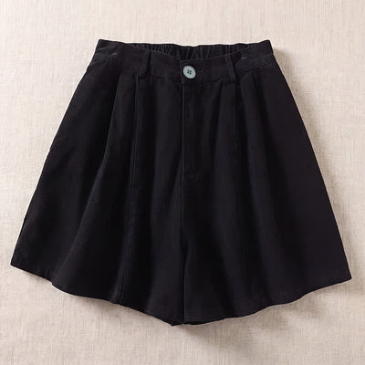 Buddha Stones Summer Casual Minimalist Button-Up Solid Women's Shorts With Pockets - Black - US8-10, UK/AU12-14, EU40-42 (2XL) - image 1