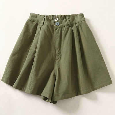 Buddha Stones Summer Casual Minimalist Button-Up Solid Women's Shorts With Pockets - OliveDrab - US8-10, UK/AU12-14, EU40-42 (2XL) - image 2