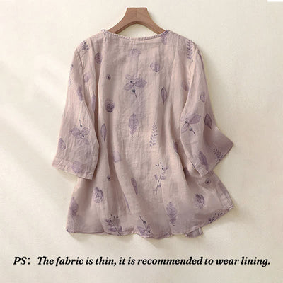 Buddha Stones Embroidery Design Leaves Women's Three Quarter Sleeve Shirt - image 1