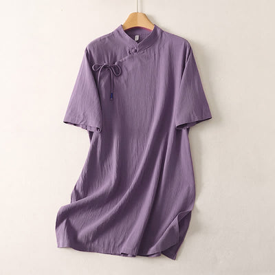 Buddha Stones Summer Casual Tang Style Mandarin Collar Solid Women's Short Sleeve Dresses - MediumPurple - US14, UK/AU18, EU46 (2XL) - image 3