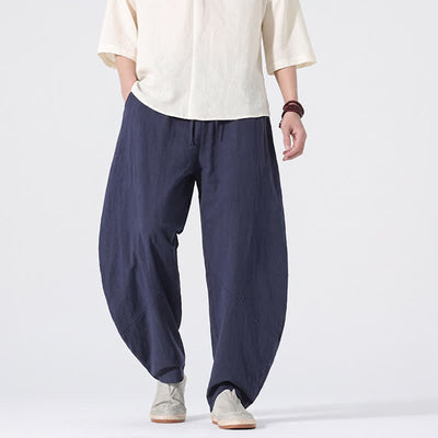 Buddha Stones Spring Summer Casual Minimalist Drawstring Solid Linen Long Pants Men's Straight Leg Pants With Pockets - image 11