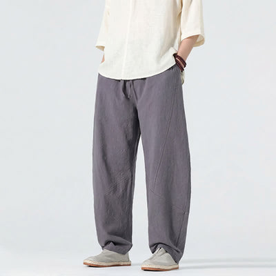 Buddha Stones Spring Summer Casual Minimalist Drawstring Solid Linen Long Pants Men's Straight Leg Pants With Pockets - image 2
