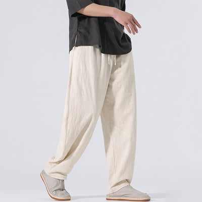 Buddha Stones Spring Summer Casual Minimalist Drawstring Solid Linen Long Pants Men's Straight Leg Pants With Pockets - image 31