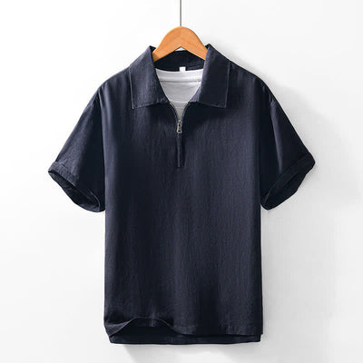 Buddha Stones Summer Casual Minimalist Quarter Zip Solid Men's Short Sleeve Shirts - DarkSlateGray - US/UK/AU42，EU52 (3XL) - image 15