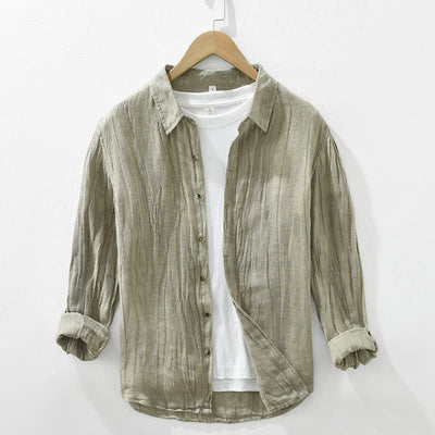 Buddha Stones Spring Casual Button-Up Solid Linen Men's Long Sleeve Shirts - DarkKhaki - US/UK/AU42，EU52 (3XL) - image 19