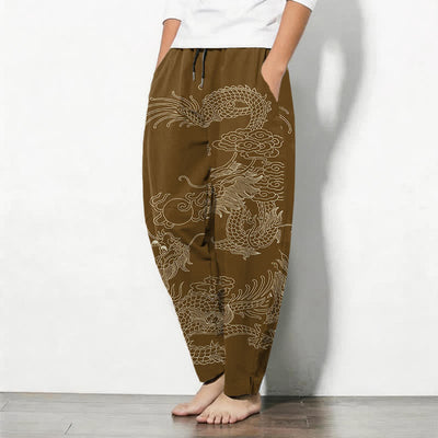 Buddha Stones Pure Cotton Imperial Dragon Pattern Drawstring Men's Tapered Pants With Pockets - image 12