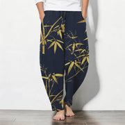Foviel Pure Cotton Golden Bamboo Pattern Drawstring Men's Tapered Pants With Pockets