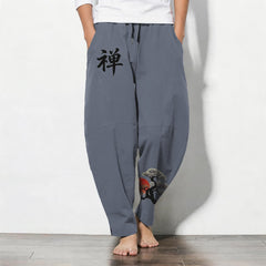 Buddha Stones Pure Cotton Zen Bonsai Sunset Pattern Drawstring Men's Tapered Pants With Pockets - SlateGray - US/UK/AU50，EU60 (5XL) - image 0