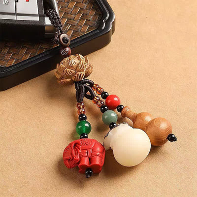 Buddha Stones Peach Wood Fu Character Money Bag Lucky Cinnabar Elephant Lotus Gourd Keychains - image 15