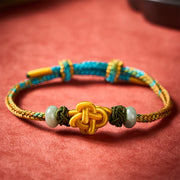 Foviel Handmade Braided Yellow Green Osmanthus Knot Jade Luck Adjustable Bracelet