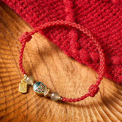 Buddha Stones Hand-Woven Koi Fish Fu Character Jade Beads Protection Rope Bracelet - Red(Wrist Circumference: 5.9–8.3 in / 15–21 cm) - image 11