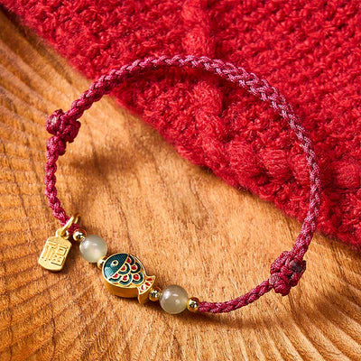 Buddha Stones Hand-Woven Koi Fish Fu Character Jade Beads Protection Rope Bracelet - image 2