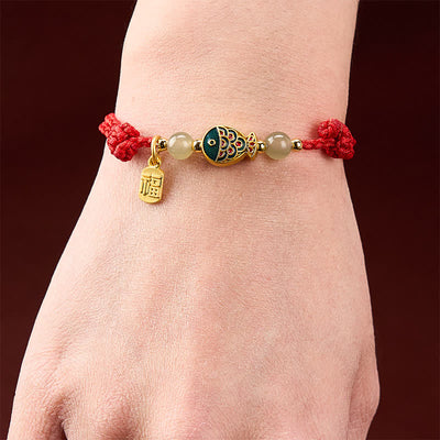 Buddha Stones Hand-Woven Koi Fish Fu Character Jade Beads Protection Rope Bracelet - image 14