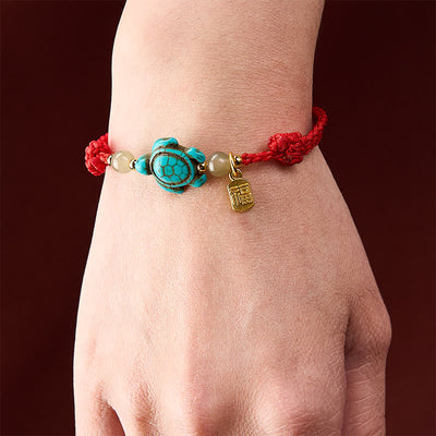 Buddha Stones Hand-Woven Turquoise Turtle Fu Character Jade Beads Luck Rope Bracelet - image 15