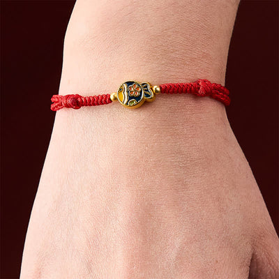 Buddha Stones Hand-Woven Cyan Flower Koi Fish Protection Red Rope Bracelet - image 4