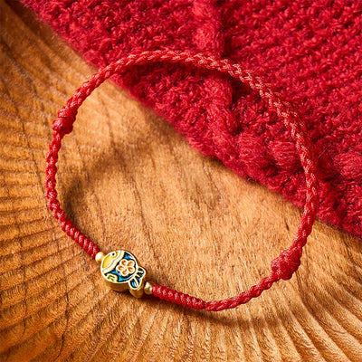 Buddha Stones Hand-Woven Cyan Flower Koi Fish Protection Red Rope Bracelet - image 1
