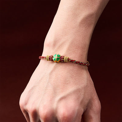 Buddha Stones Hand-Woven String Heart-Shaped Green Four Leaf Clover Strength Rope Bracelet - image 14