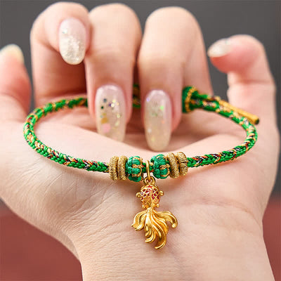 Buddha Stones Hand-Woven Red Koi Fish Luck Green Rope Bracelet - image 3