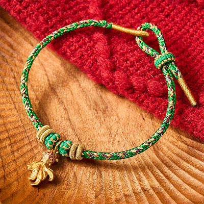 Buddha Stones Hand-Woven Red Koi Fish Luck Green Rope Bracelet - image 1