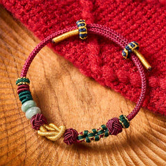 Buddha Stones Hand-Woven Peach Blossoms Luck Jade Beads Red String Bracelet - Red(Wrist Circumference: 5.9-7.1 in / 15-18cm) - image 0