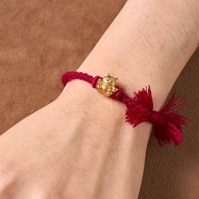 Buddha Stones Copper Lucky Cat Charm Red String Wealth Bracelet - image 3