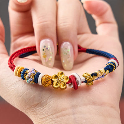 Buddha Stones Hand-Woven Peach Blossom Strength Red Navy String Bracelet - image 3