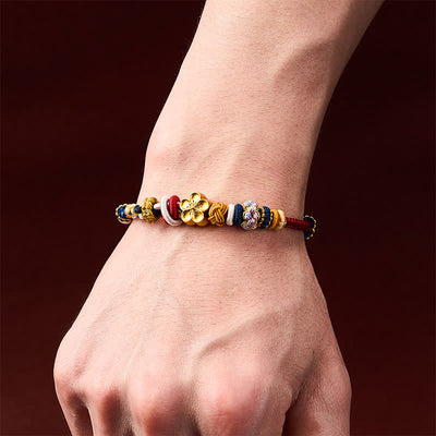 Buddha Stones Hand-Woven Peach Blossom Strength Red Navy String Bracelet - image 4