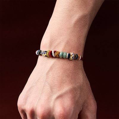 Buddha Stones Hand-Woven Peach Blossom Luck Jade Beads Red Navy String Bracelet - image 5