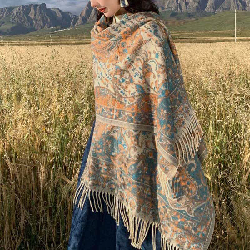 Buddha Stones Tibetan Flower Branch Tassel Shawl Cozy Travel Scarf Wrap - image 4