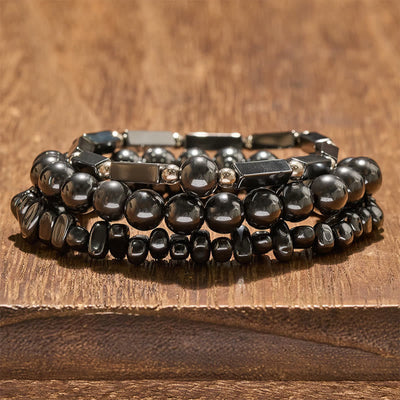 Buddha Stones 3pcs Hematite Powerful Bead Bracelet - Hematite(Grounding ♥ Protection) - image 0