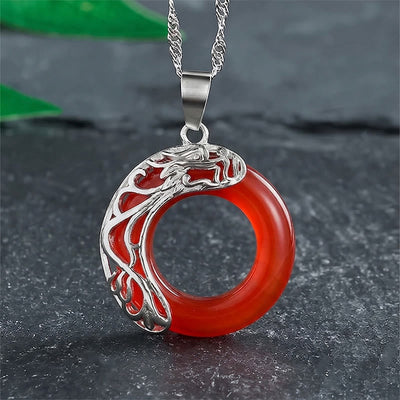 Buddha Stones Cat's Eye Dragon Peace Buckle Intuition Necklace - Red - image 10