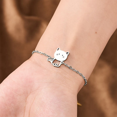 Buddha Stones Titanium Steel Minimalist Cat Charm Protection Chain Bracelet - image 8