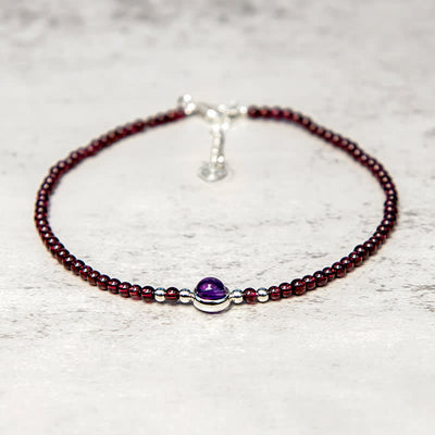 Buddha Stones Garnet Amethyst Purification Calm Anklet - image 4