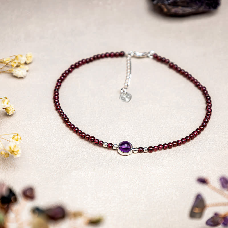 Buddha Stones Garnet Amethyst Purification Calm Anklet - Garnet (Purification ♥ Protection) - image 0
