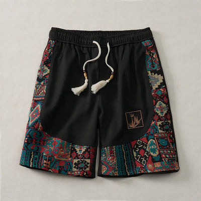Buddha Stones Summer Boho Drawstring Elastic Waist Geometric Trim Men's Shorts With Pockets - image 12