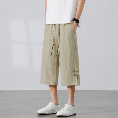 Buddha Stones Summer Casual Boho Drawstring Solid Half Pants Men's Straight Leg Pants With Pocket - image 1
