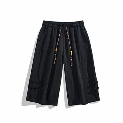 Buddha Stones Summer Casual Boho Drawstring Solid Half Pants Men's Straight Leg Pants With Pocket - image 13