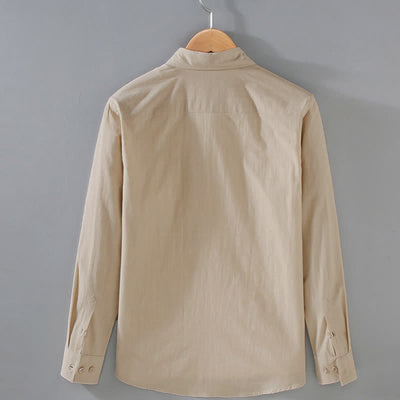 Buddha Stones Spring Fall Casual Minimalist Button-Up Solid Cotton Men's Long Sleeve Shirts - image 1