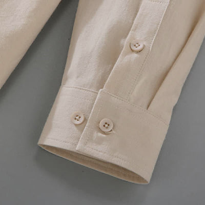 Buddha Stones Spring Fall Casual Minimalist Button-Up Solid Cotton Men's Long Sleeve Shirts - image 5