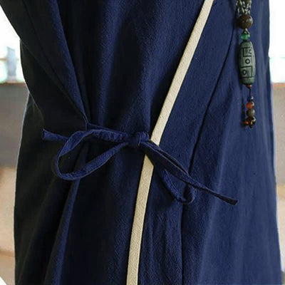 Buddha Stones Summer Tang Style Minimalist Drawstring V-Neck Solid Three-Quarter Sleeve Men's Kimono - image 10