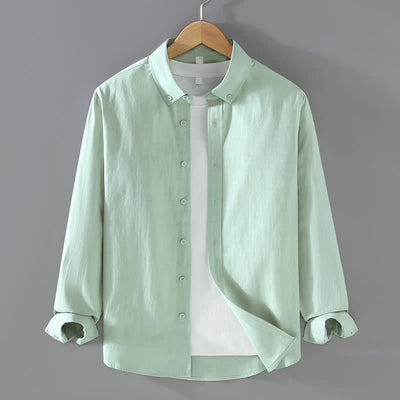 Buddha Stones Spring Fall Casual Minimalist Button-Up Solid Cotton Men's Long Sleeve Shirts - LightGreen - US/UK/AU42, EU52 (3XL) - image 10