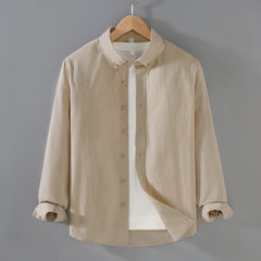 Buddha Stones Spring Fall Casual Minimalist Button-Up Solid Cotton Men's Long Sleeve Shirts - Linen - US/UK/AU42, EU52 (3XL) - image 0