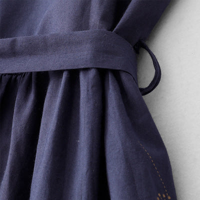 Buddha Stones MidnightBlue Printing Lace-Up Design Sleeveless Midi Dress With Pockets - image 4