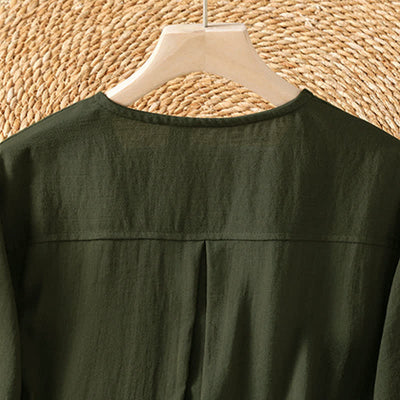 Buddha Stones Spring Casual Minimalist Button-Up Solid Women's Three-Quarter Sleeve Shirts With Patch Pocket - image 18