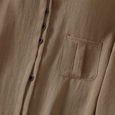 Buddha Stones Spring Casual Minimalist Button-Up Solid Women's Three-Quarter Sleeve Shirts With Patch Pocket - image 12