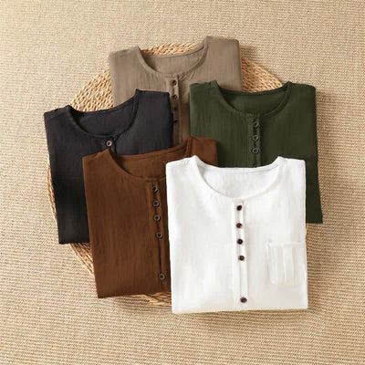 Buddha Stones Spring Casual Minimalist Button-Up Solid Women's Three-Quarter Sleeve Shirts With Patch Pocket - image 37