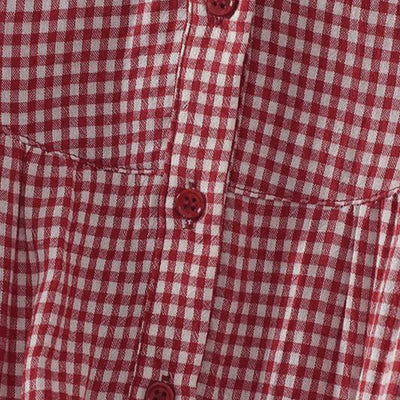 Buddha Stones Summer Casual Vintage Button-Up Red Plaid Crew Neck Women's Short Sleeve Shirts - image 7