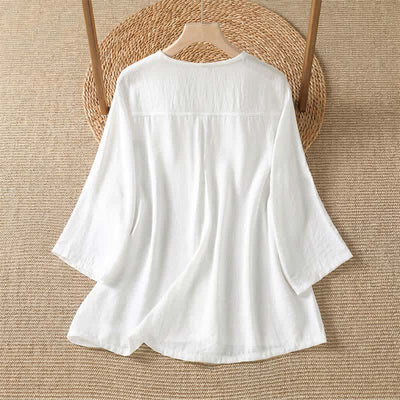 Buddha Stones Spring Casual Minimalist Button-Up Solid Women's Three-Quarter Sleeve Shirts With Patch Pocket - image 30