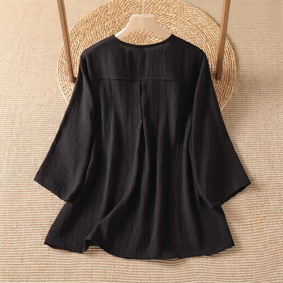 Buddha Stones Spring Casual Minimalist Button-Up Solid Women's Three-Quarter Sleeve Shirts With Patch Pocket - image 23
