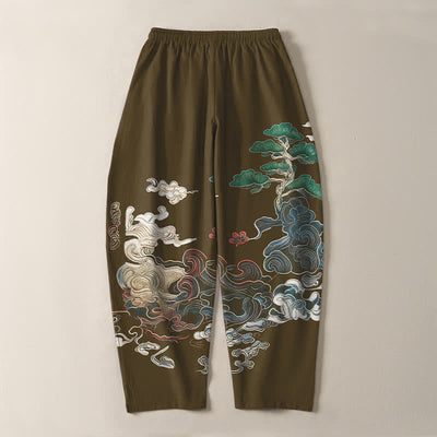 Buddha Stones Pure Cotton Cloud Pine Wave Pattern Drawstring Men's Tapered Pants With Pockets - image 14